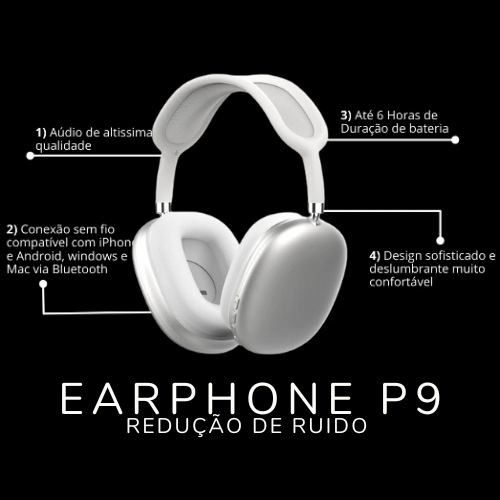 Earphone P9™️ -  Fone Inteligente com redução de ruído e som estéreo