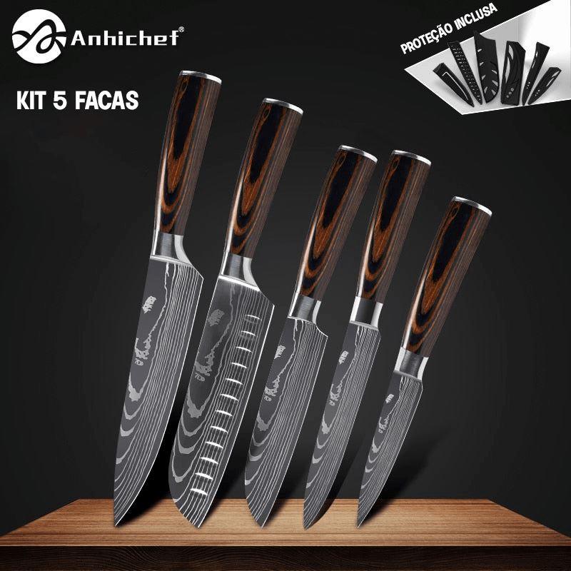 Kit de Facas AnhiChef Damasco CC25 LojasStonks 5x Kit Facas do Chef 