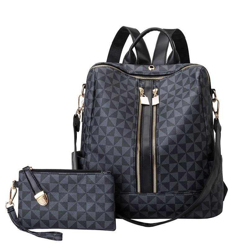 Mochila Feminina Casual Elegante em Couro Sintético - Classic Mochilas LojasStonks Preto 